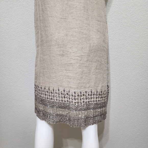 EILEEN FISHER Organic Linen Dress Sequin  Natural Tan Silver Khaki Size 8 - Picture 8 of 15